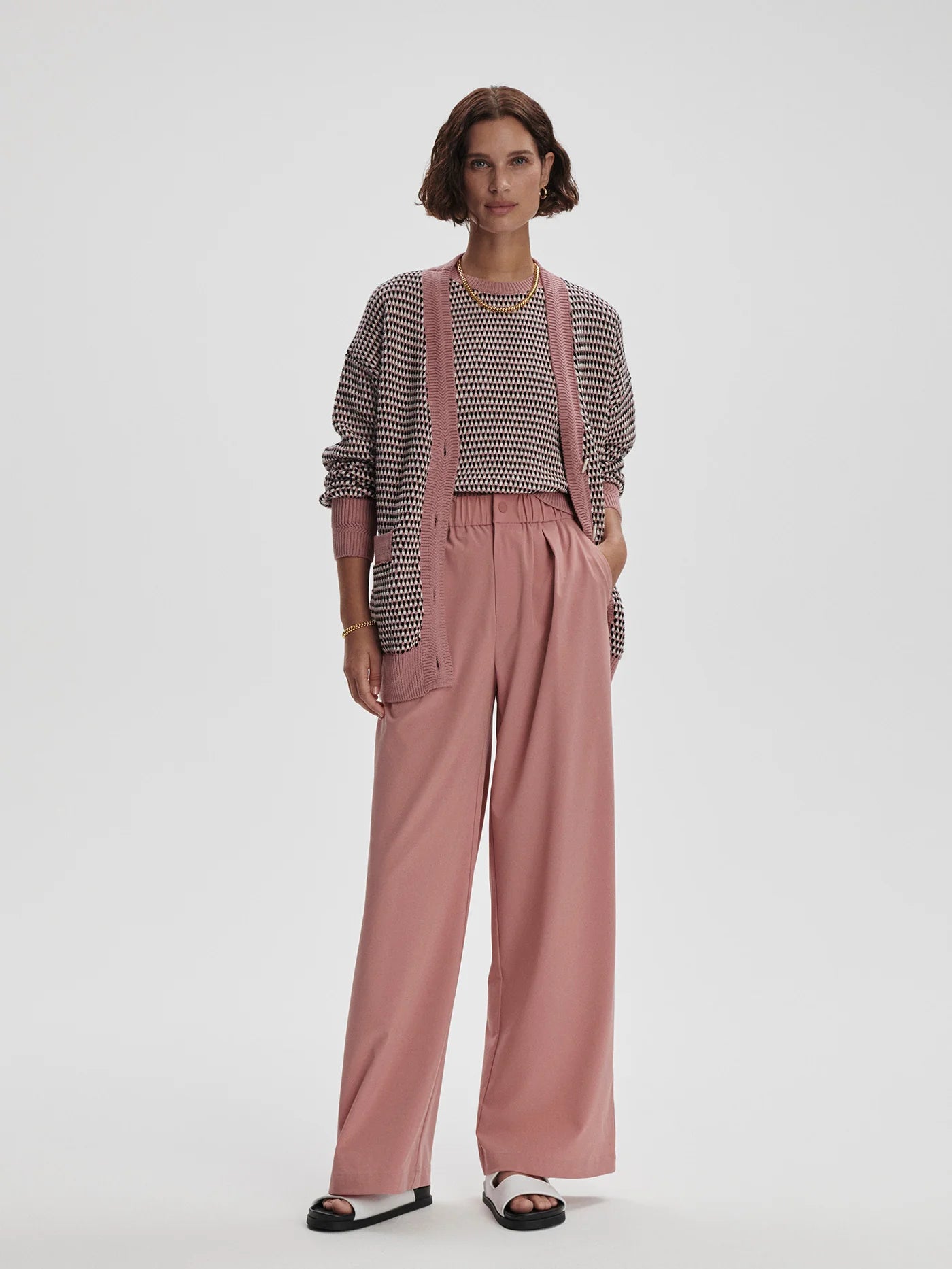 Varley - Tiffany Textured Knit Cardigan in Woodrose Multi Stitch