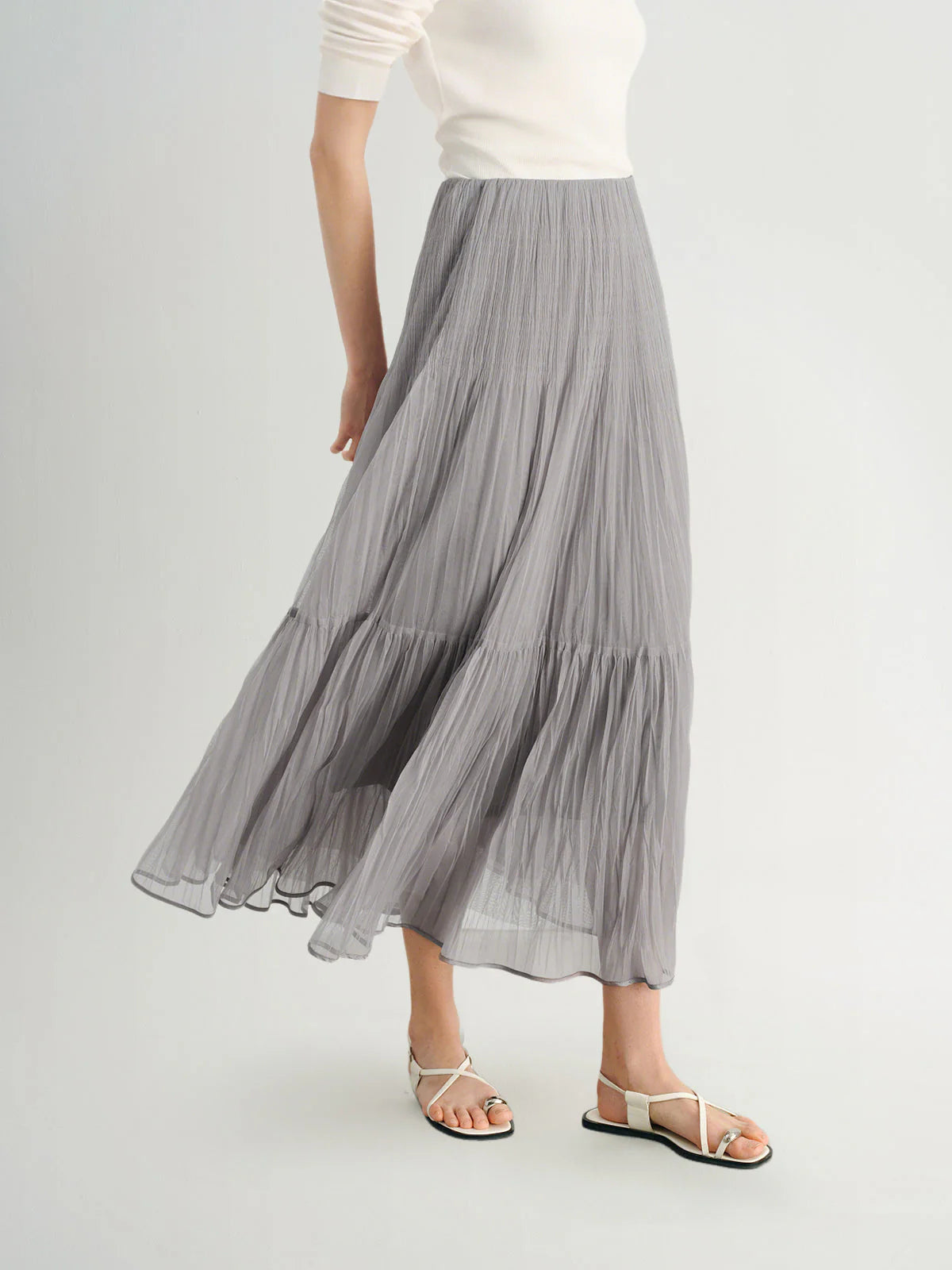 Meilleur Moment - Pleated Maxi Skirt in Light Gray