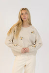 Lyla & Luxe - Holly Flower Crewneck Pullover in Oatmeal