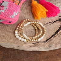 PennyLine inc. - Pearls and Antique Gold Beaded Bracelet Set