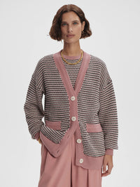 Varley - Tiffany Textured Knit Cardigan in Woodrose Multi Stitch