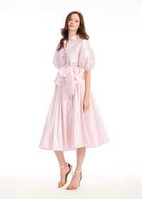 Emily Shalant - Tea Length Pleated Soft Taffeta Skirt in Blush