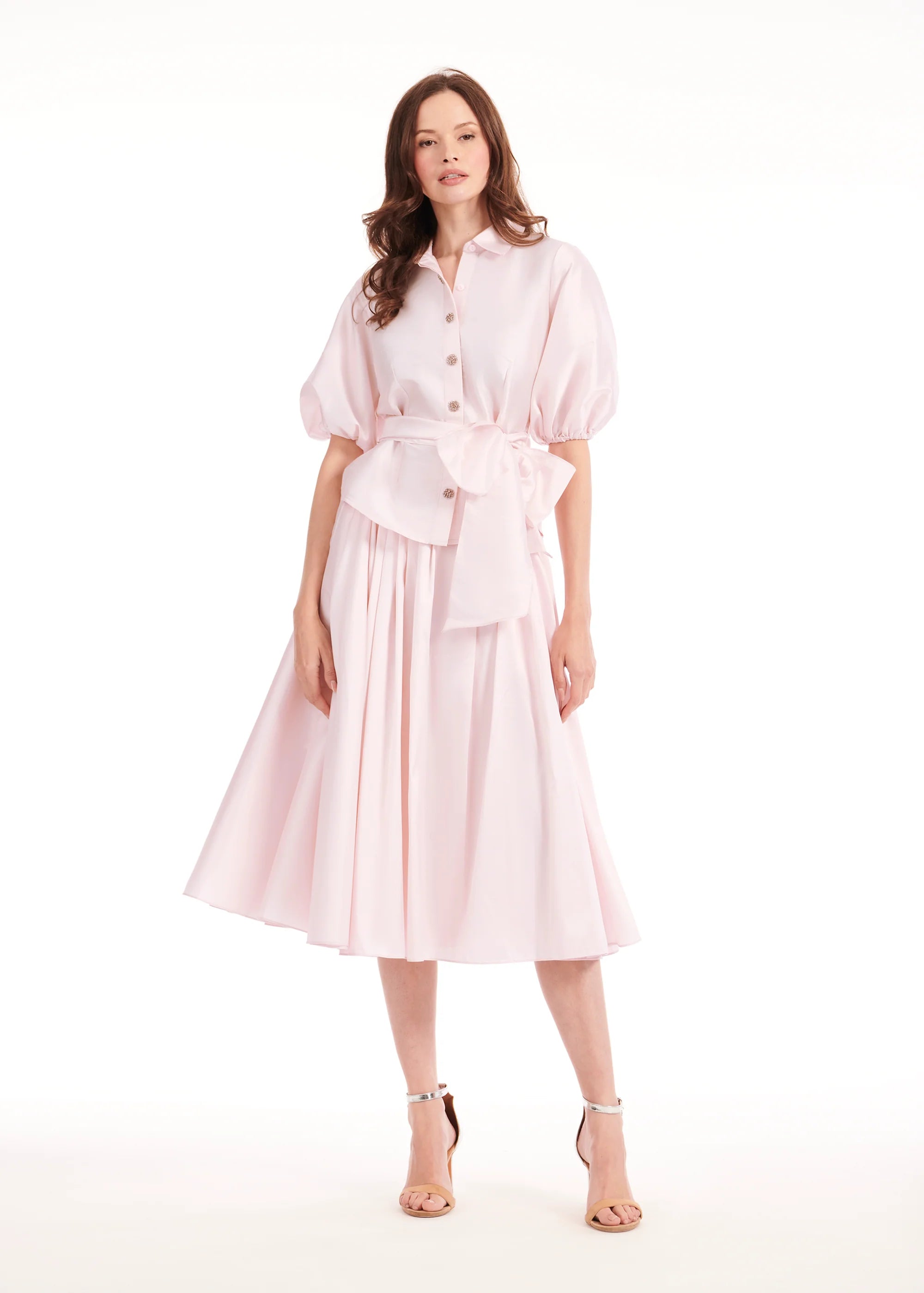Emily Shalant - Tea Length Pleated Soft Taffeta Skirt in Blush