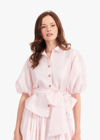 Emily Shalant - Taffeta Puff Sleeve Blouse in Blush