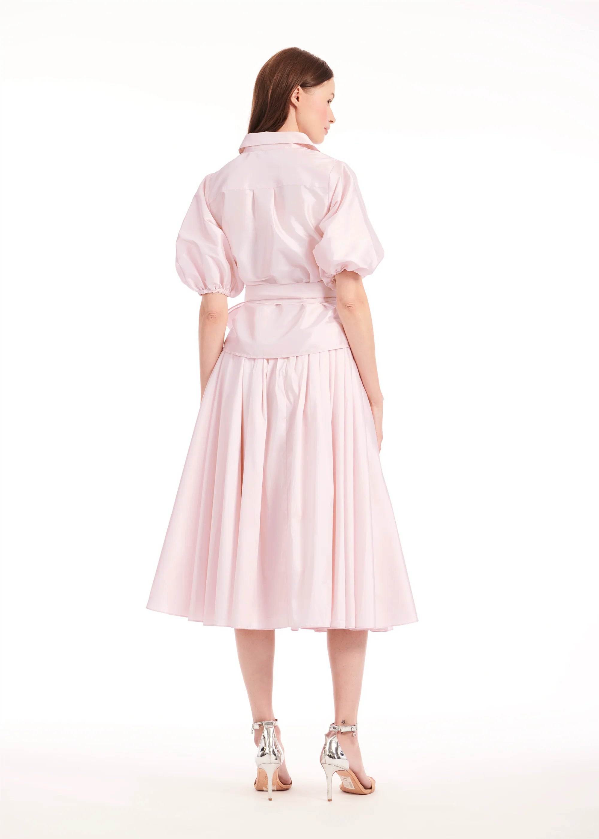 Emily Shalant - Tea Length Pleated Soft Taffeta Skirt in Blush