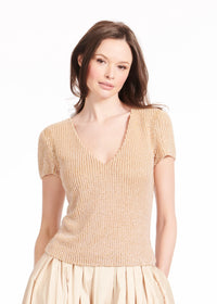 Emily Shalant - Beaded V-Neck Top in Champagne