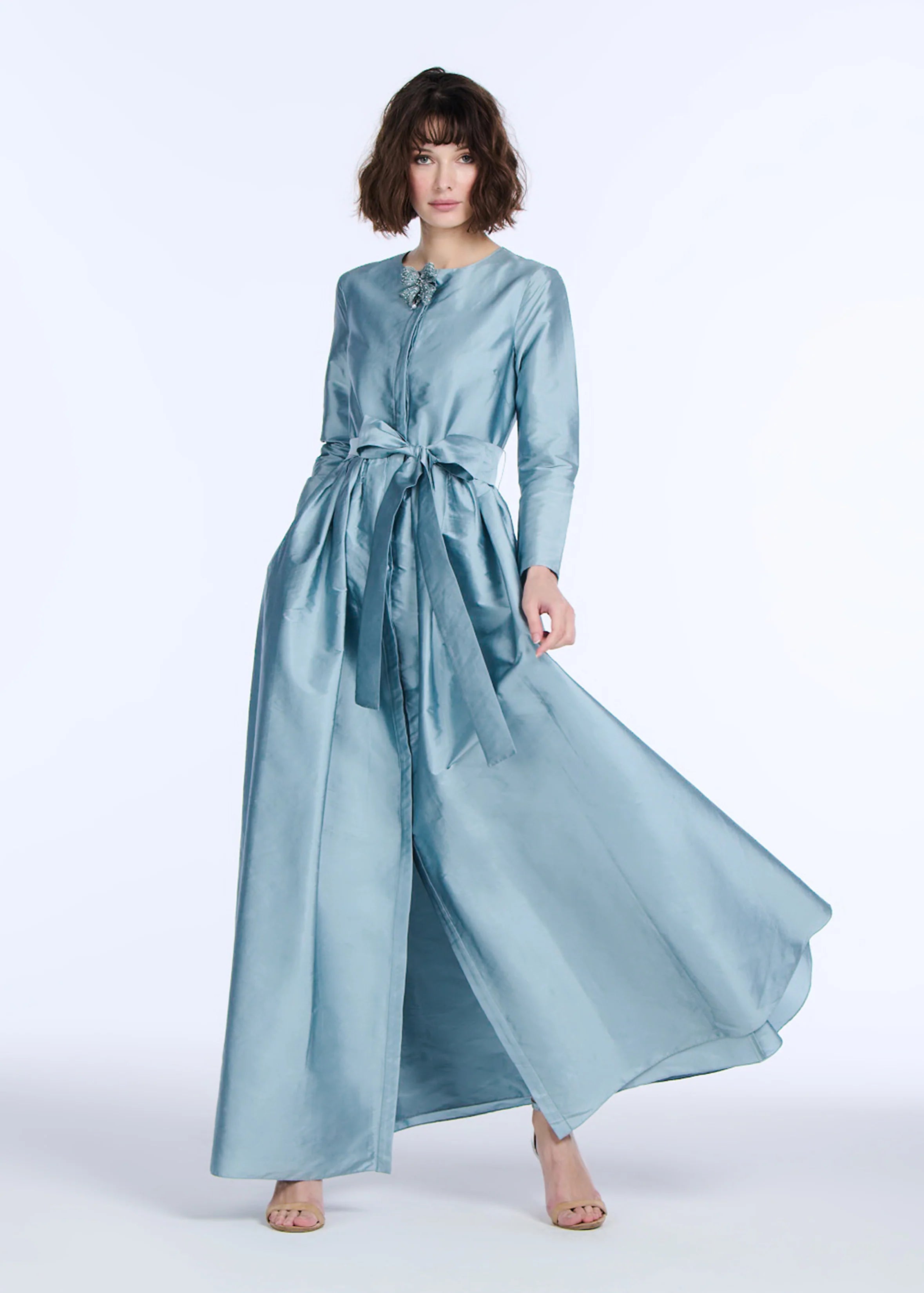 Emily Shalant - Bow Broach Shirt Dress in Light Blue