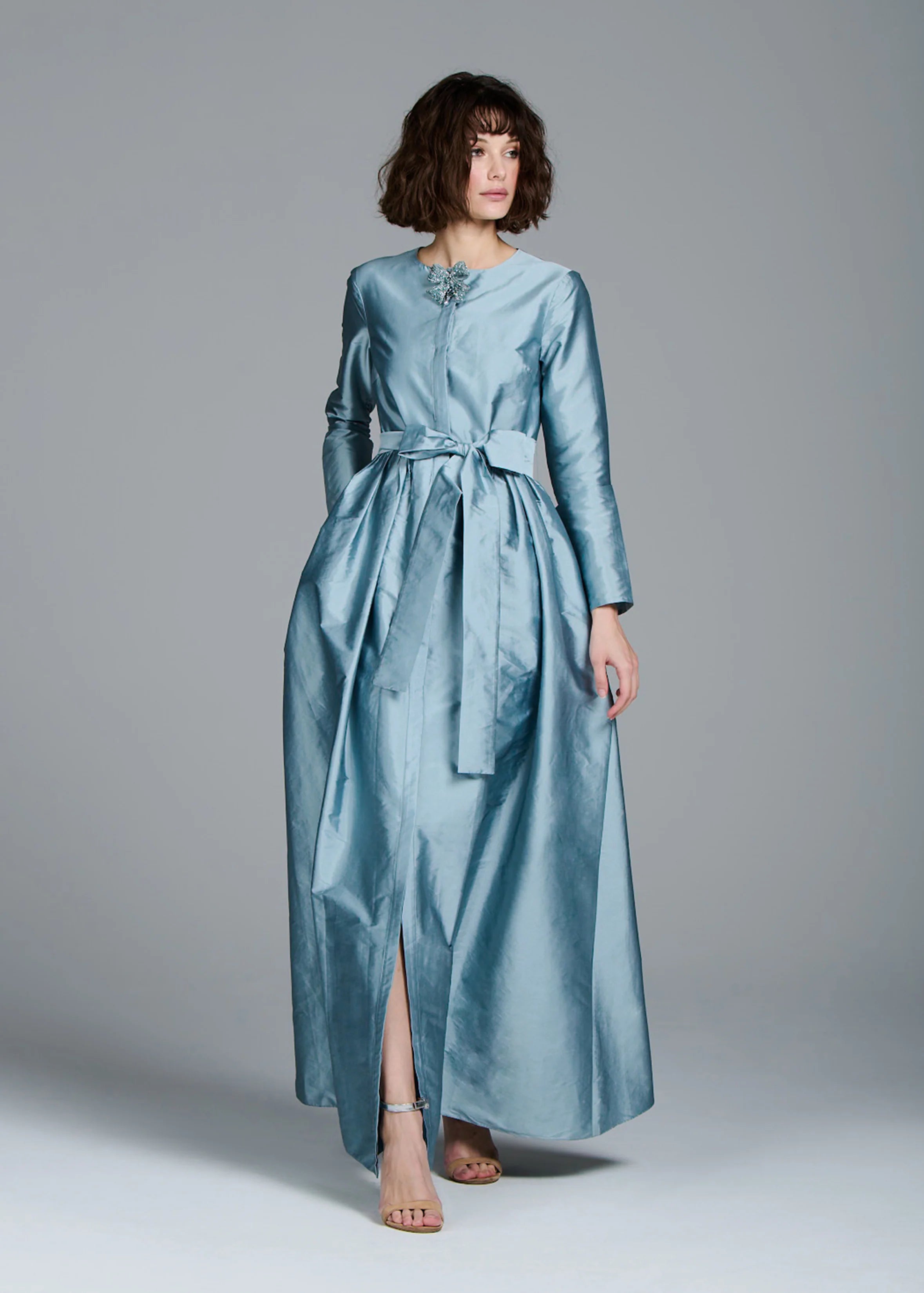 Emily Shalant - Bow Broach Shirt Dress in Light Blue