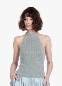 Emily Shalant - Pearl Encrusted Top in Light Blue