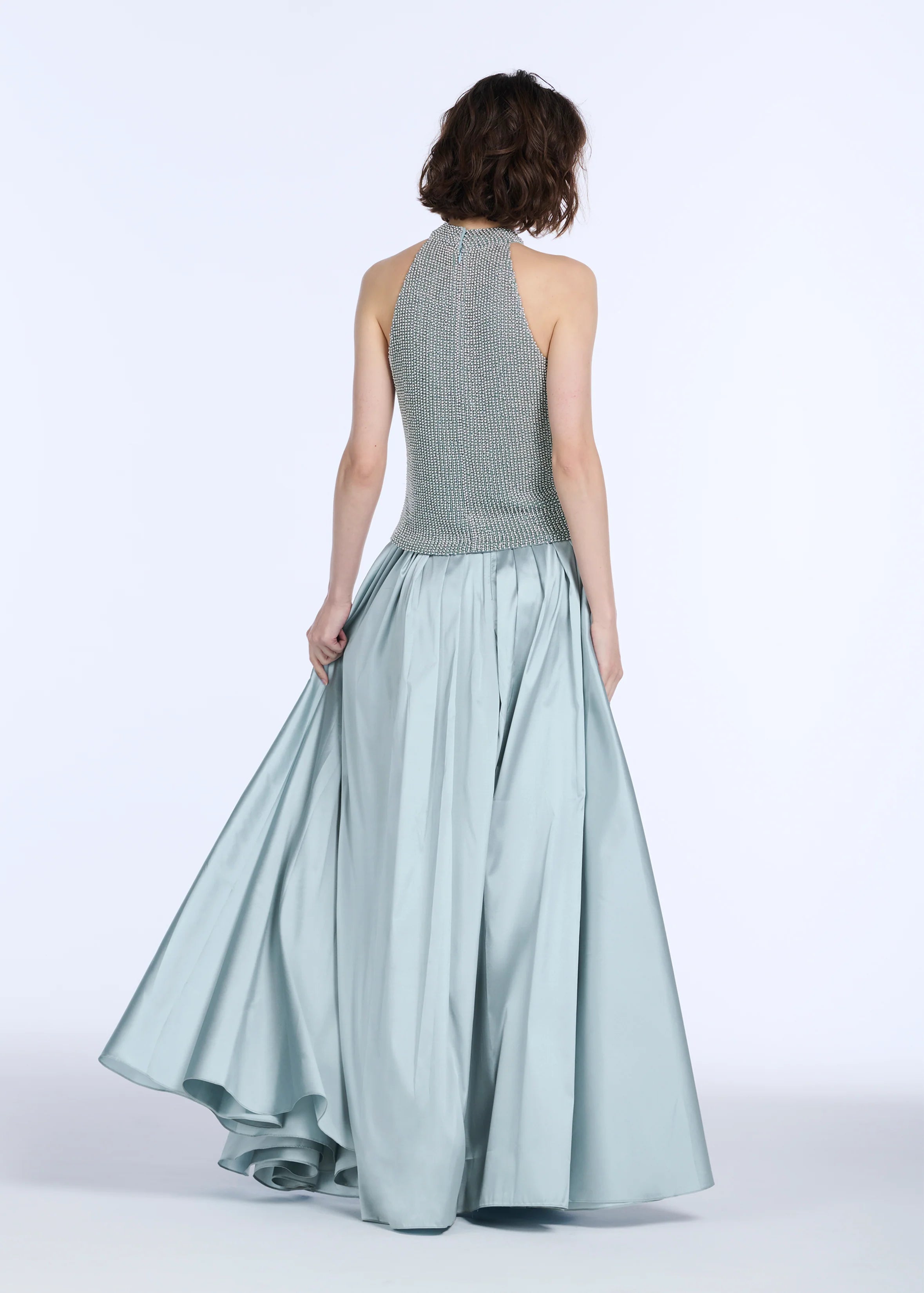 Emily Shalant - Pearl Encrusted Top in Light Blue