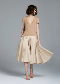 Emily Shalant - Beaded V-Neck Top in Champagne