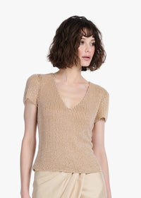 Emily Shalant - Beaded V-Neck Top in Champagne