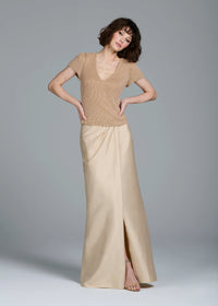 Emily Shalant - Beaded V-Neck Top in Champagne