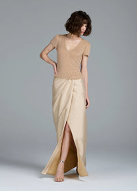 Emily Shalant - Beaded V-Neck Top in Champagne