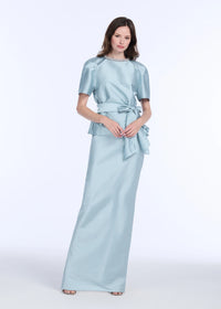 Emily Shalant - Bell Sleeve Rhinestone Trim Top in Light Blue