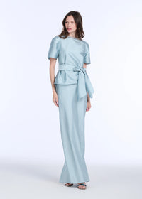 Emily Shalant - Bell Sleeve Rhinestone Trim Top in Light Blue