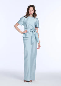 Emily Shalant - Bell Sleeve Rhinestone Trim Top in Light Blue
