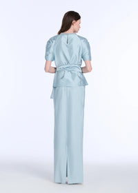Emily Shalant - Bell Sleeve Rhinestone Trim Top in Light Blue