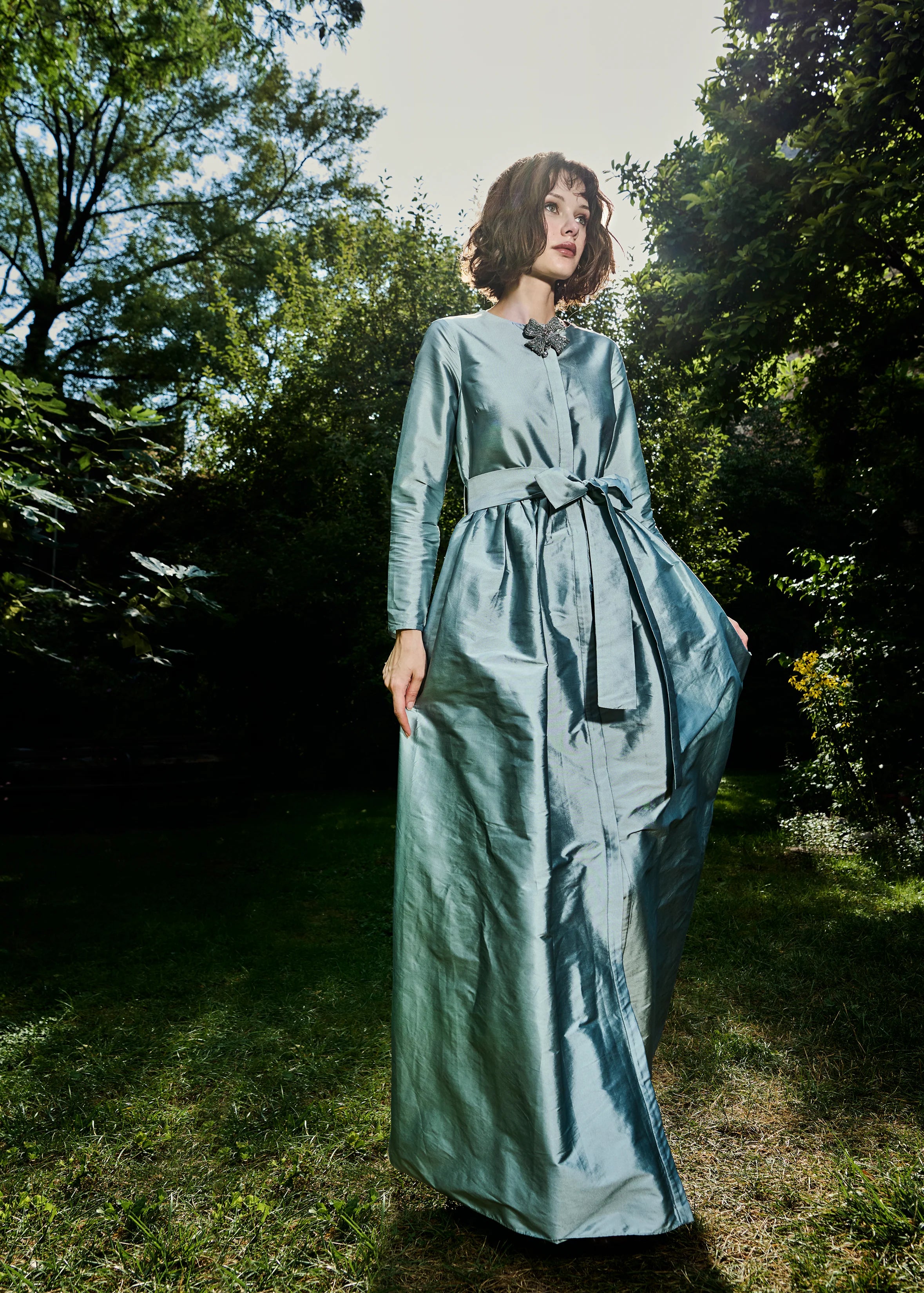 Emily Shalant - Bow Broach Shirt Dress in Light Blue