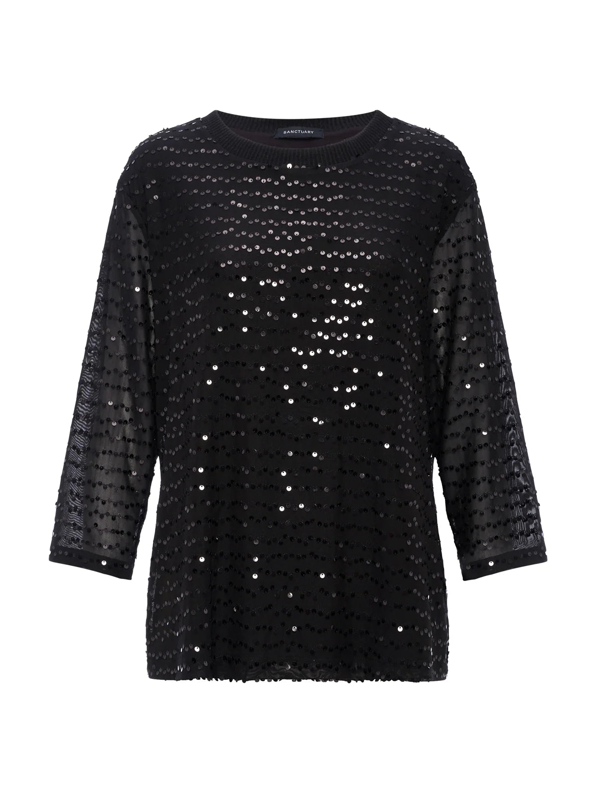 Sanctuary - 3/4 Sleeve Sequin Mode Tee in Black