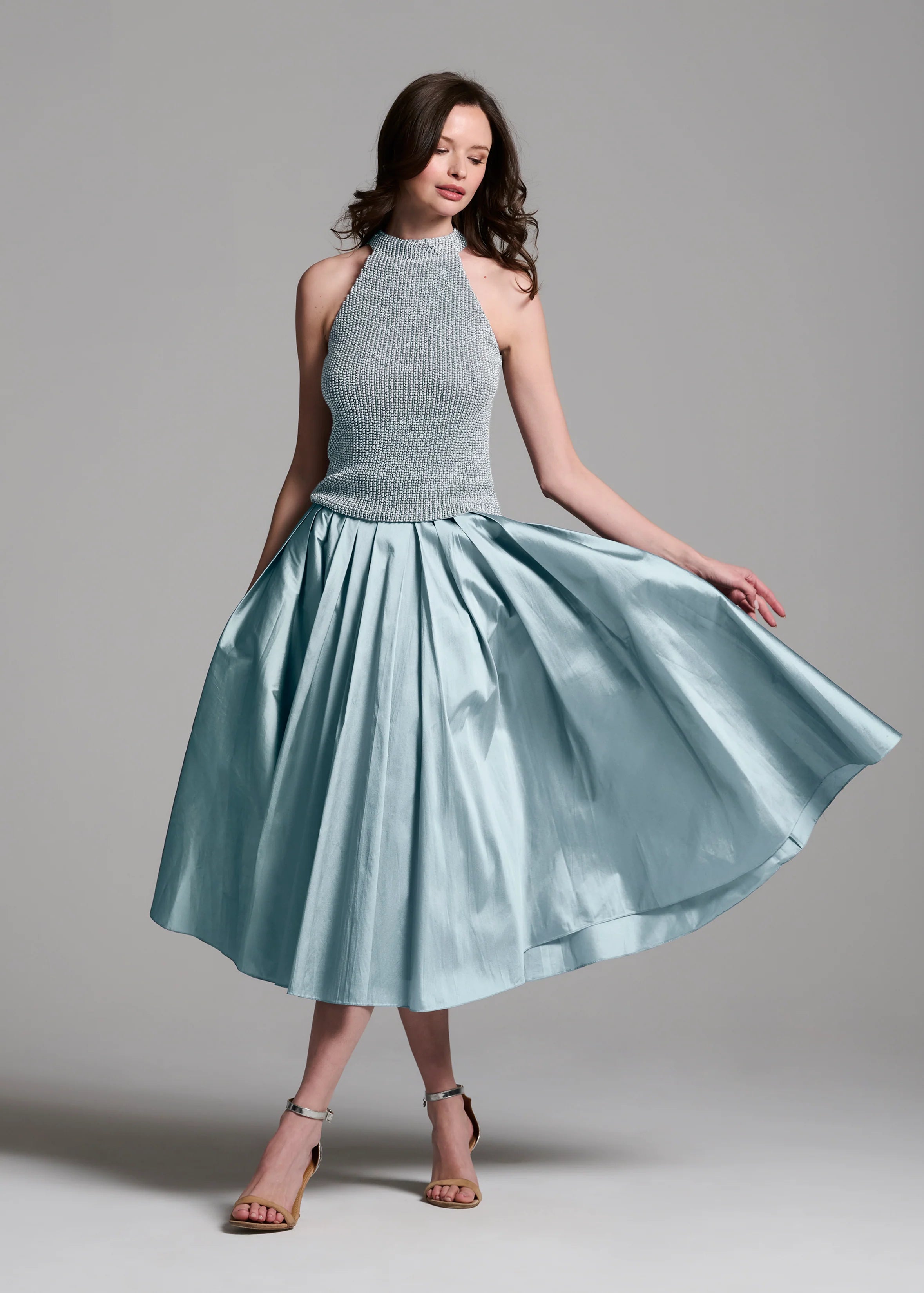 Emily Shalant - Pearl Encrusted Top in Light Blue