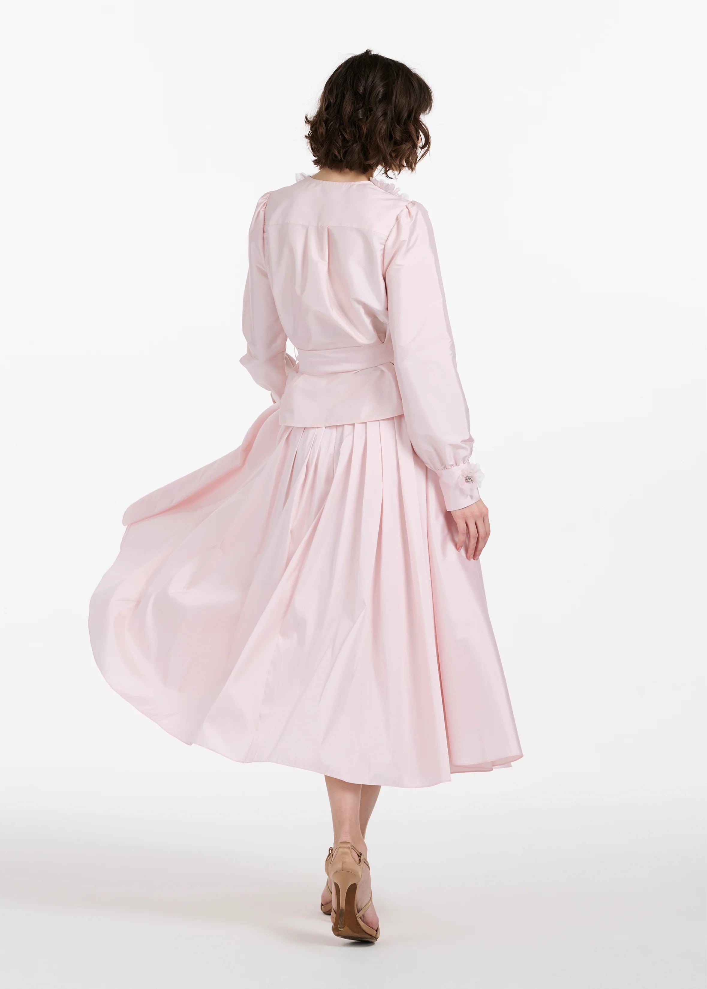 Emily Shalant - Floral Collar Taffeta Blouse in Blush