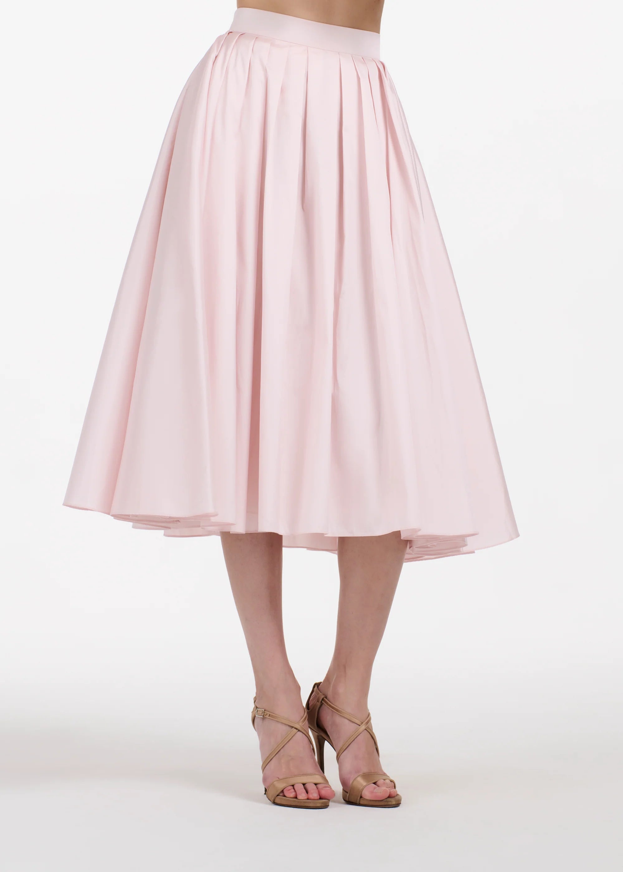 Emily Shalant - Tea Length Pleated Soft Taffeta Skirt in Blush
