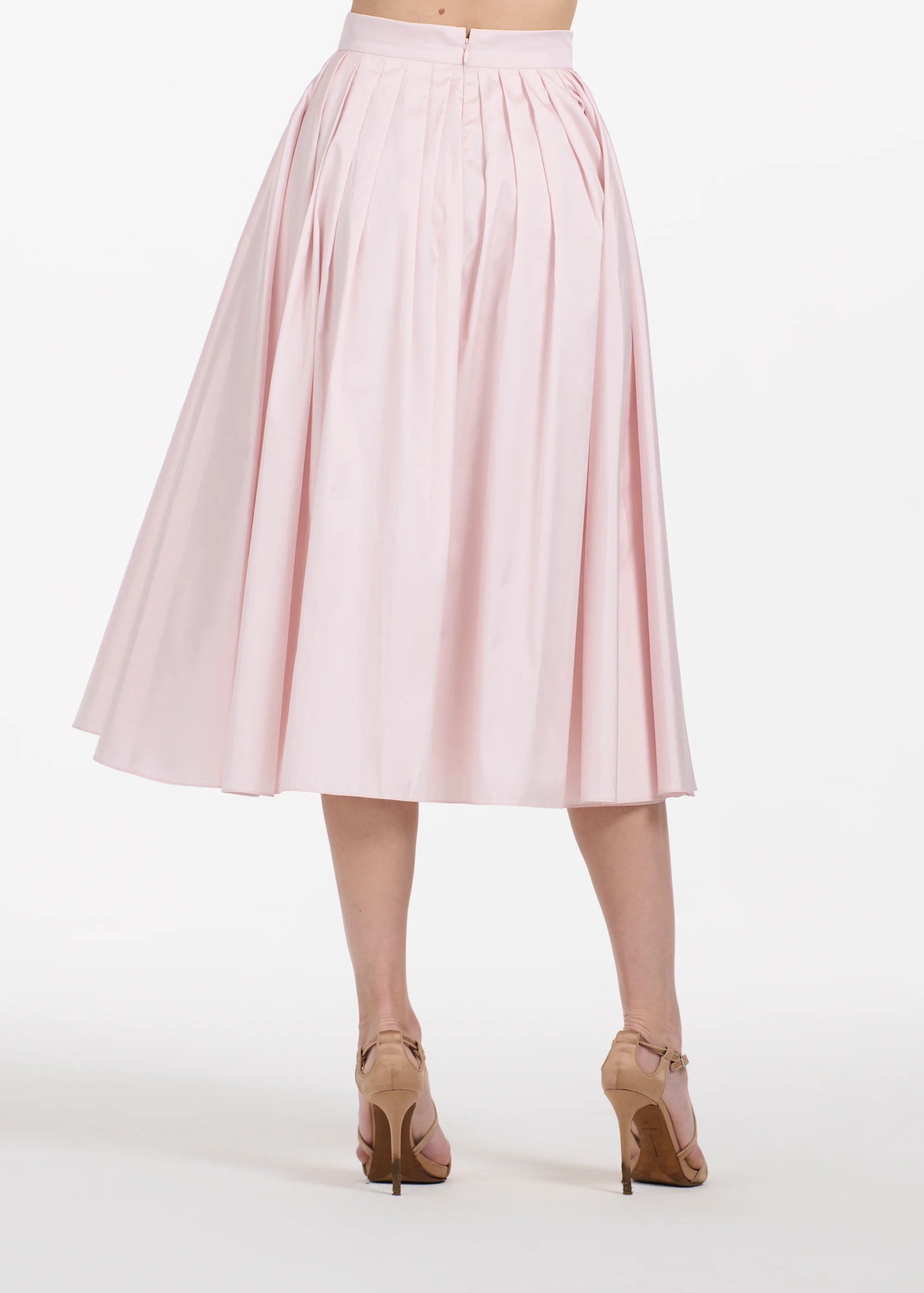 Emily Shalant - Tea Length Pleated Soft Taffeta Skirt in Blush