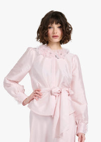 Emily Shalant - Floral Collar Taffeta Blouse in Blush
