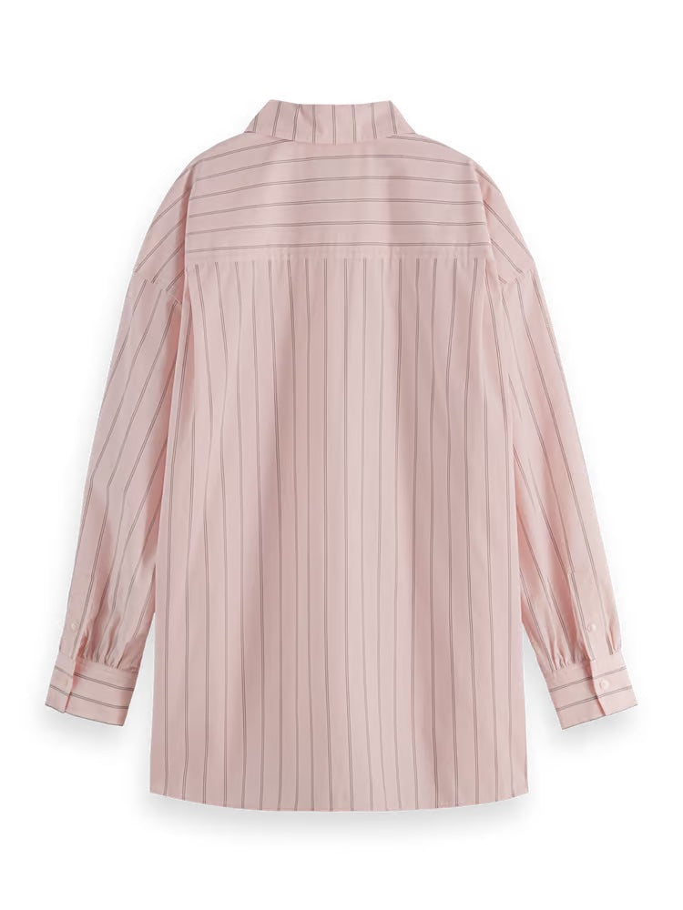 Scotch & Soda - Striped Girlfriend Poplin Shirt in Pink/Charcoal Stripe