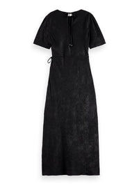 Scotch & Soda - Midi Crushed Satin Wrap Dress in Black