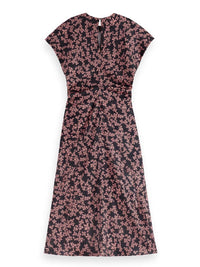 Scotch & Soda - Jacquard Midi Satin Dress in Dusty Red