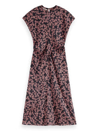 Scotch & Soda - Jacquard Midi Satin Dress in Dusty Red