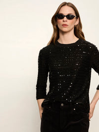Sanctuary - 3/4 Sleeve Sequin Mode Tee in Black