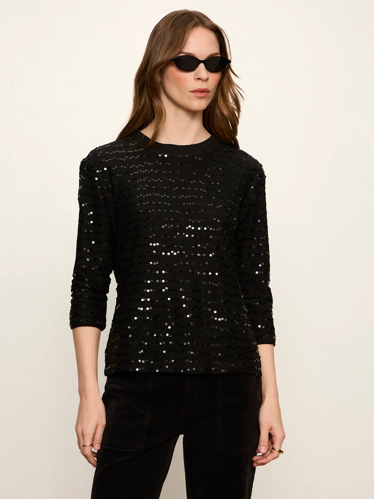 Sanctuary - 3/4 Sleeve Sequin Mode Tee in Black