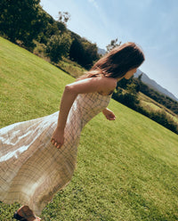 YERSE - Sleeveless Dress in Ecru Checks