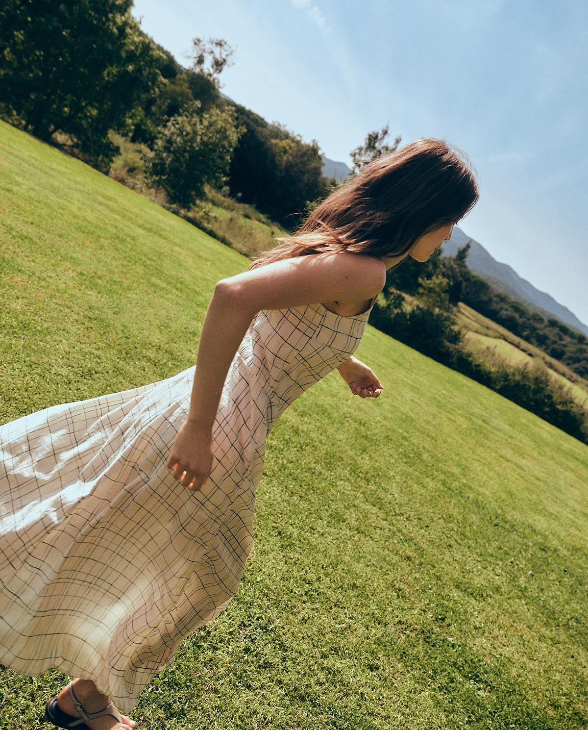 YERSE - Sleeveless Dress in Ecru Checks