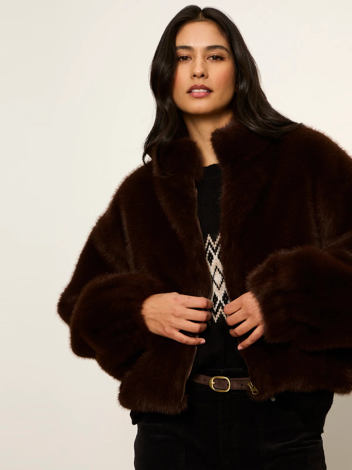 Sanctuary - Everest Fur Bomber in Espresso Martini