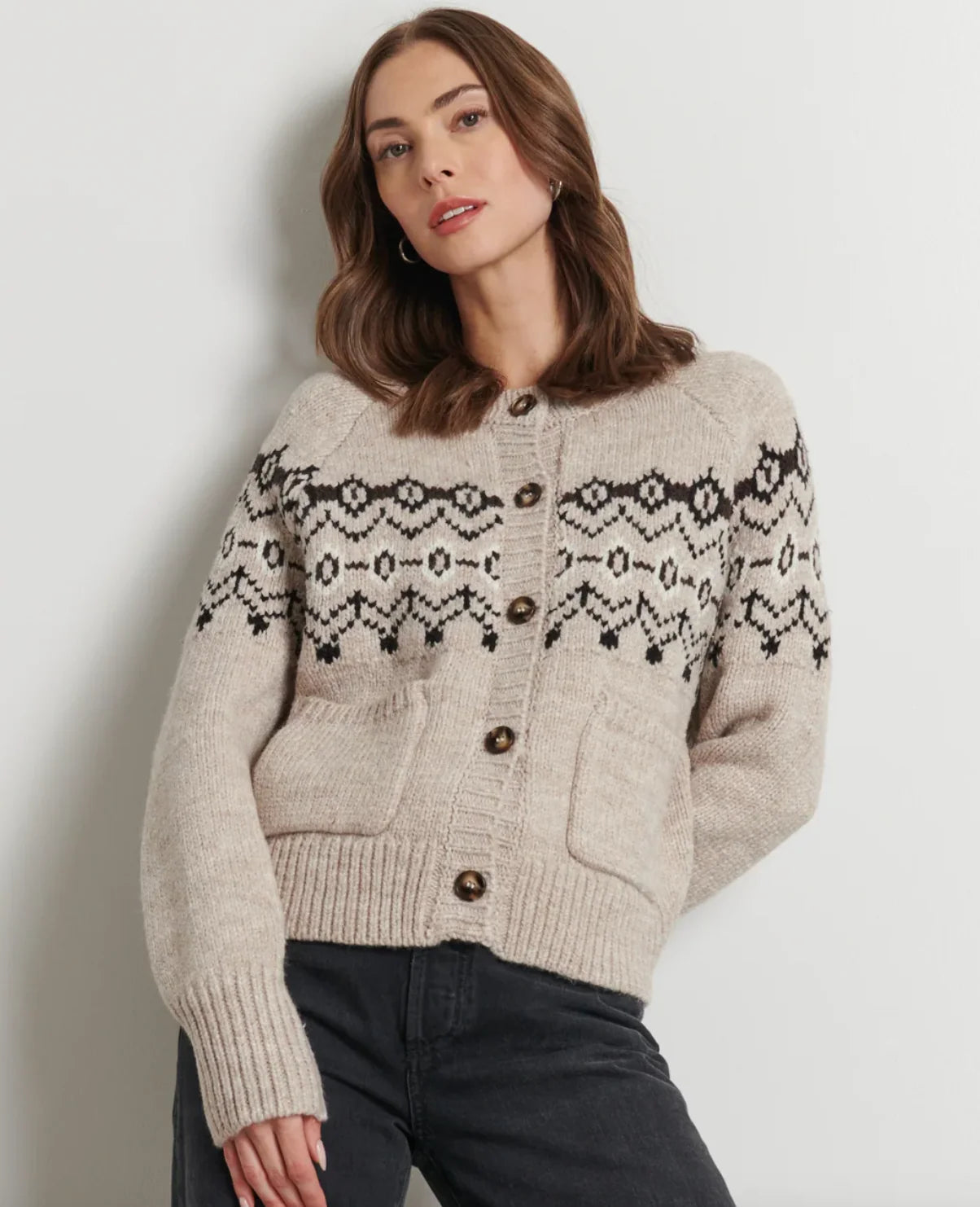 LINE Knitwear - Noa Fair Isle Cardigan in Mountain Slopes