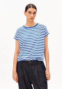 ArmedAngels - Idaara Stripes T-Shirt in White-Dynamo Blue