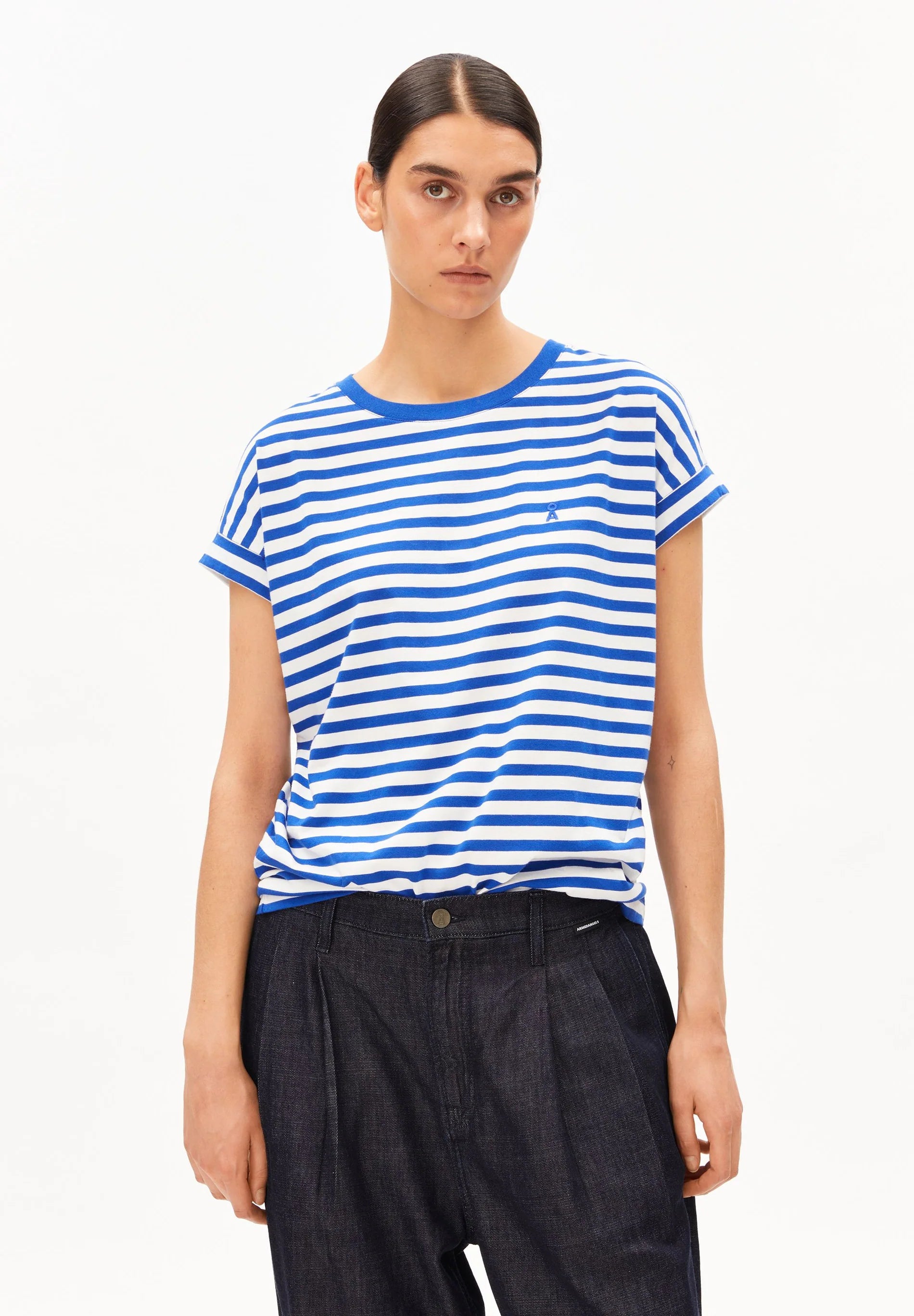 ArmedAngels - Idaara Stripes T-Shirt in White-Dynamo Blue