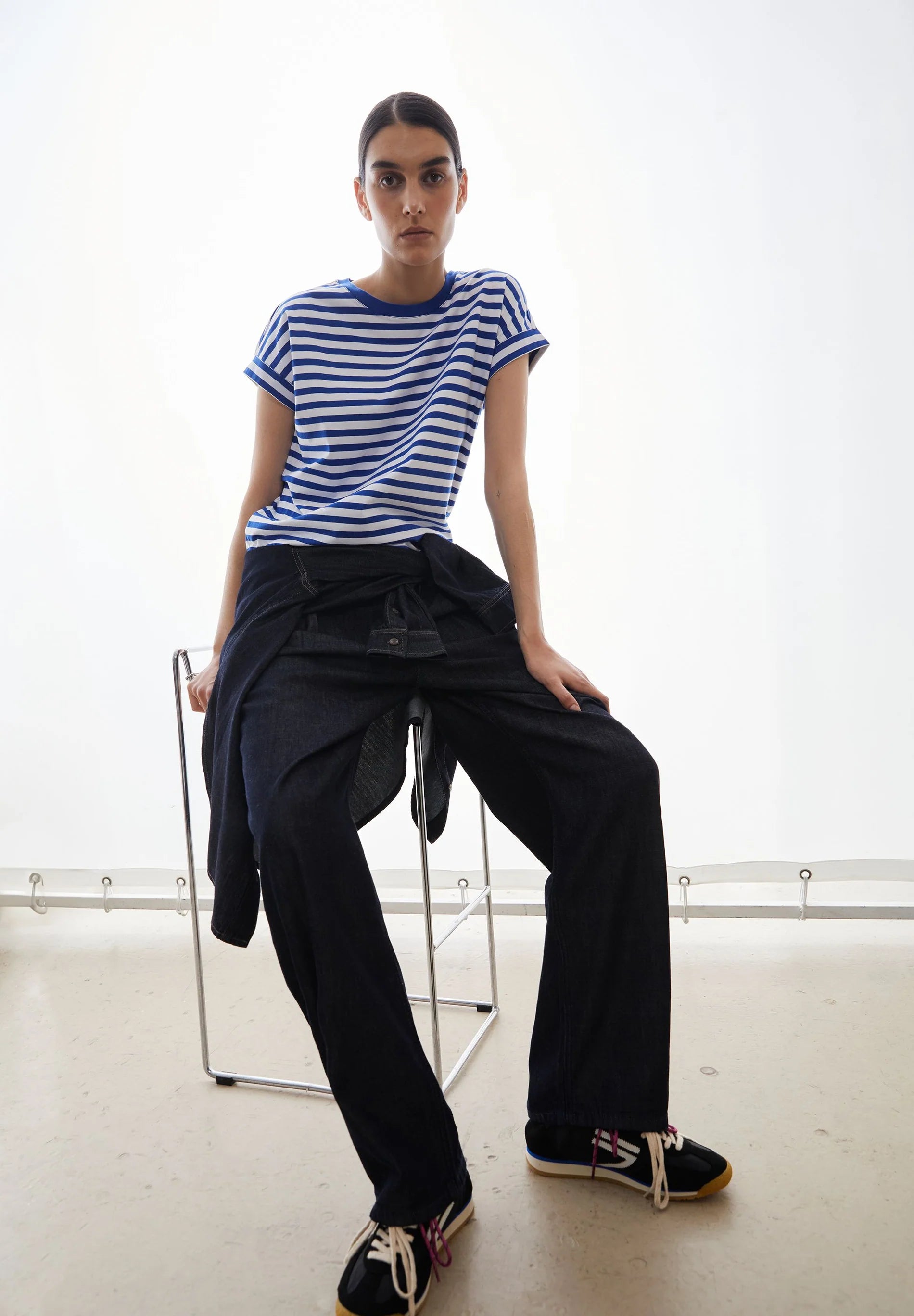 ArmedAngels - Idaara Stripes T-Shirt in White-Dynamo Blue