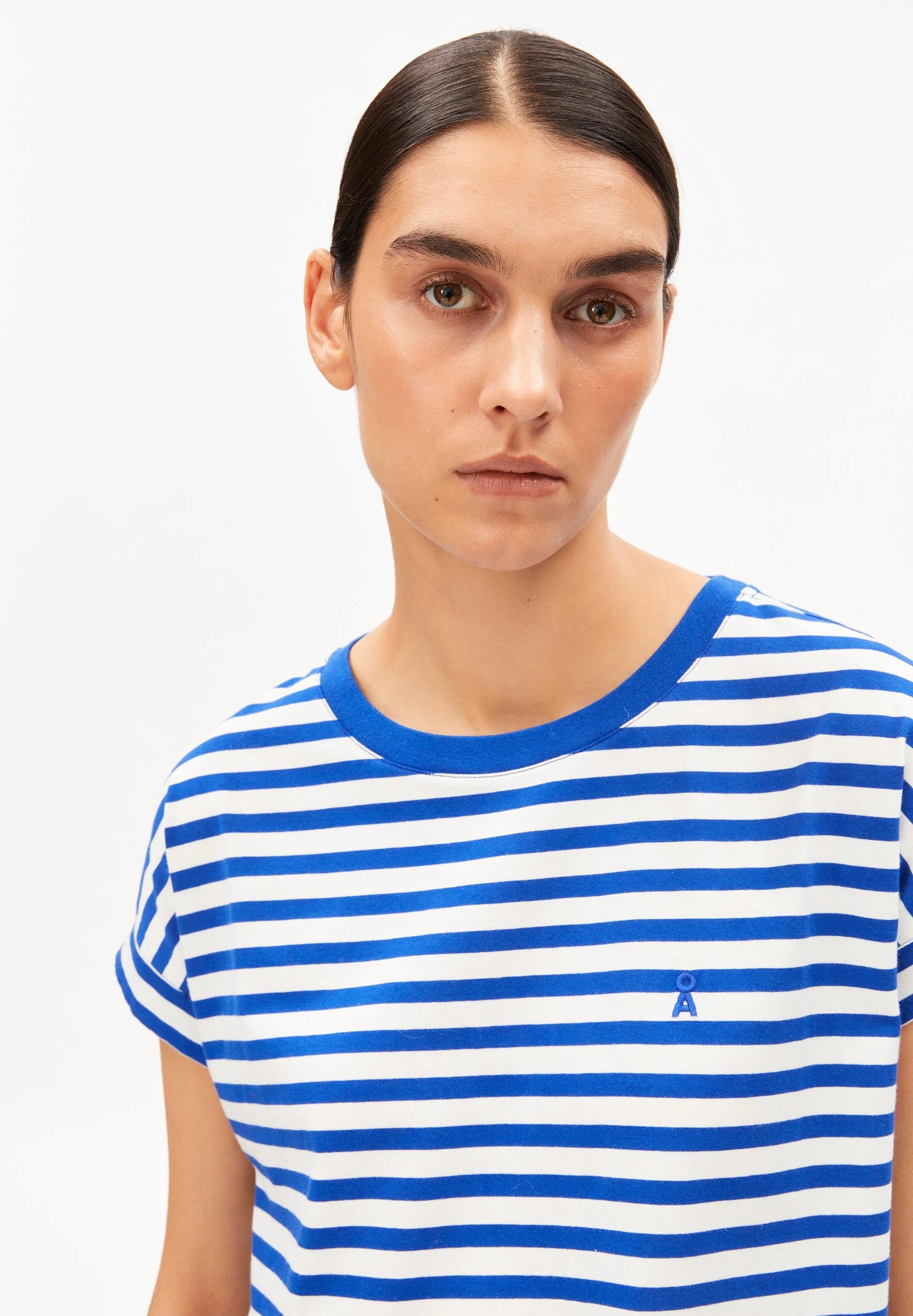 ArmedAngels - Idaara Stripes T-Shirt in White-Dynamo Blue