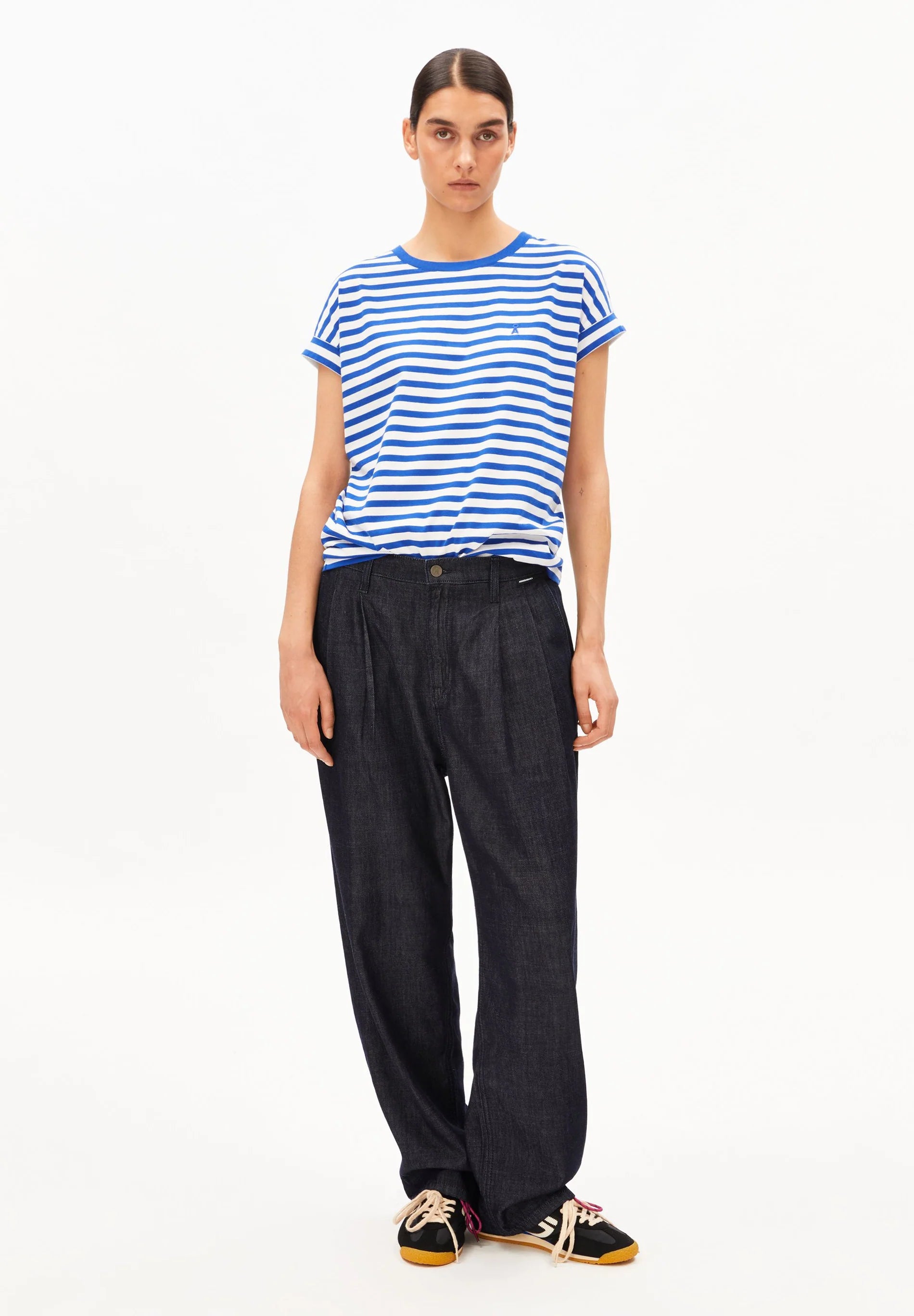 ArmedAngels - Idaara Stripes T-Shirt in White-Dynamo Blue
