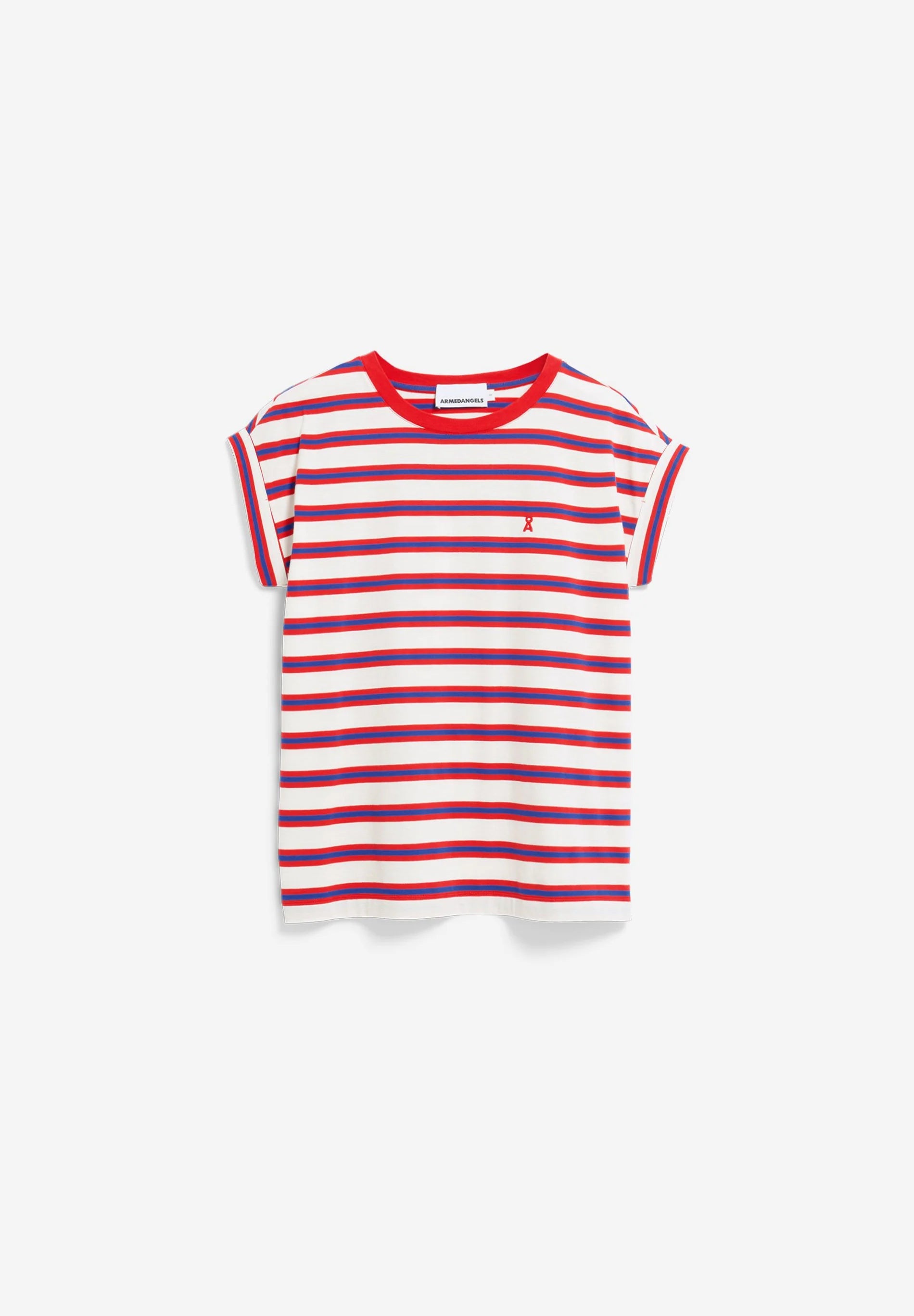 ArmedAngels - Idaara Stripes T-Shirt in Light Oatmilk-Mars Red-Dynamo Blue