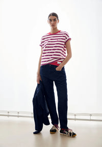 ArmedAngels - Idaara Stripes T-Shirt in Light Oatmilk-Mars Red-Dynamo Blue