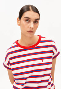 ArmedAngels - Idaara Stripes T-Shirt in Light Oatmilk-Mars Red-Dynamo Blue