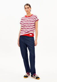 ArmedAngels - Idaara Stripes T-Shirt in Light Oatmilk-Mars Red-Dynamo Blue