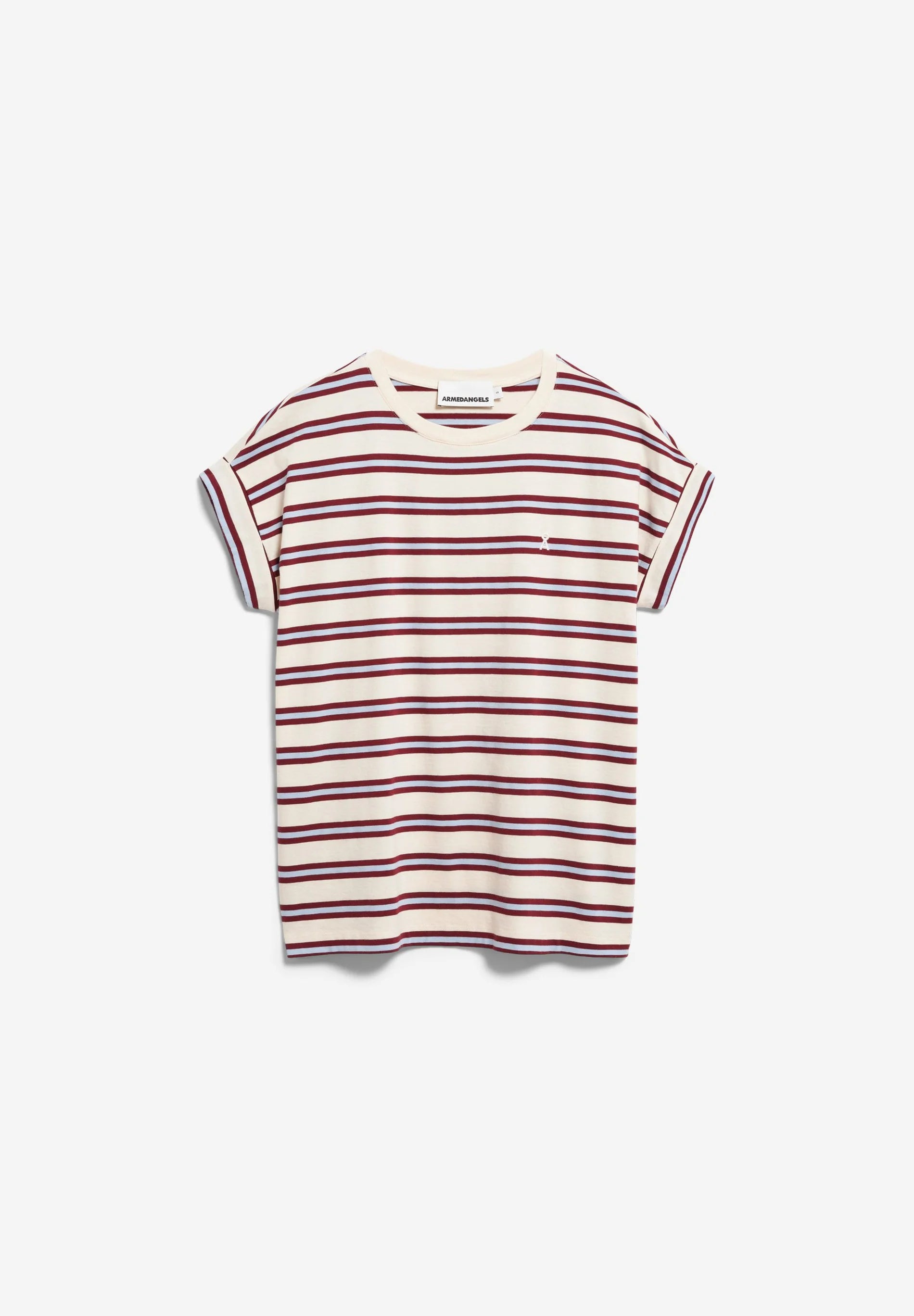 ArmedAngels - Idaara Stripe T-Shirt in Velvet Red/Soft Blue