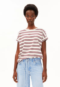 ArmedAngels - Idaara Stripe T-Shirt in Velvet Red/Soft Blue